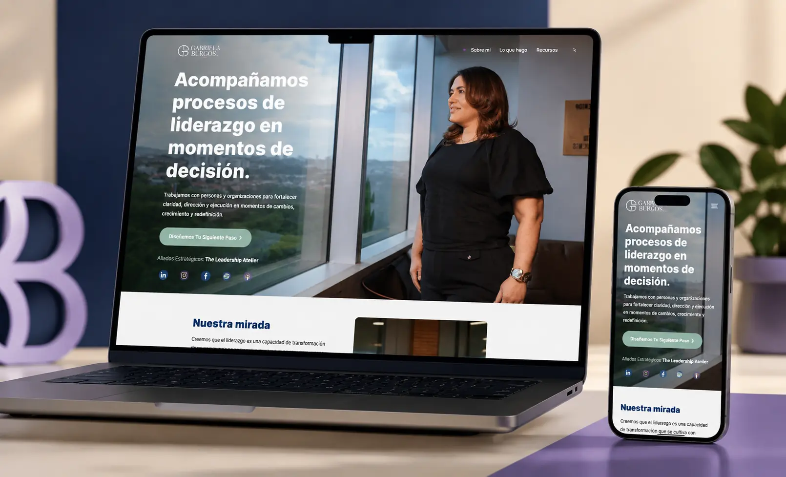 Sitio web de Gabriela Burgos y The Leadership Atelier desarrollado por Lady Web